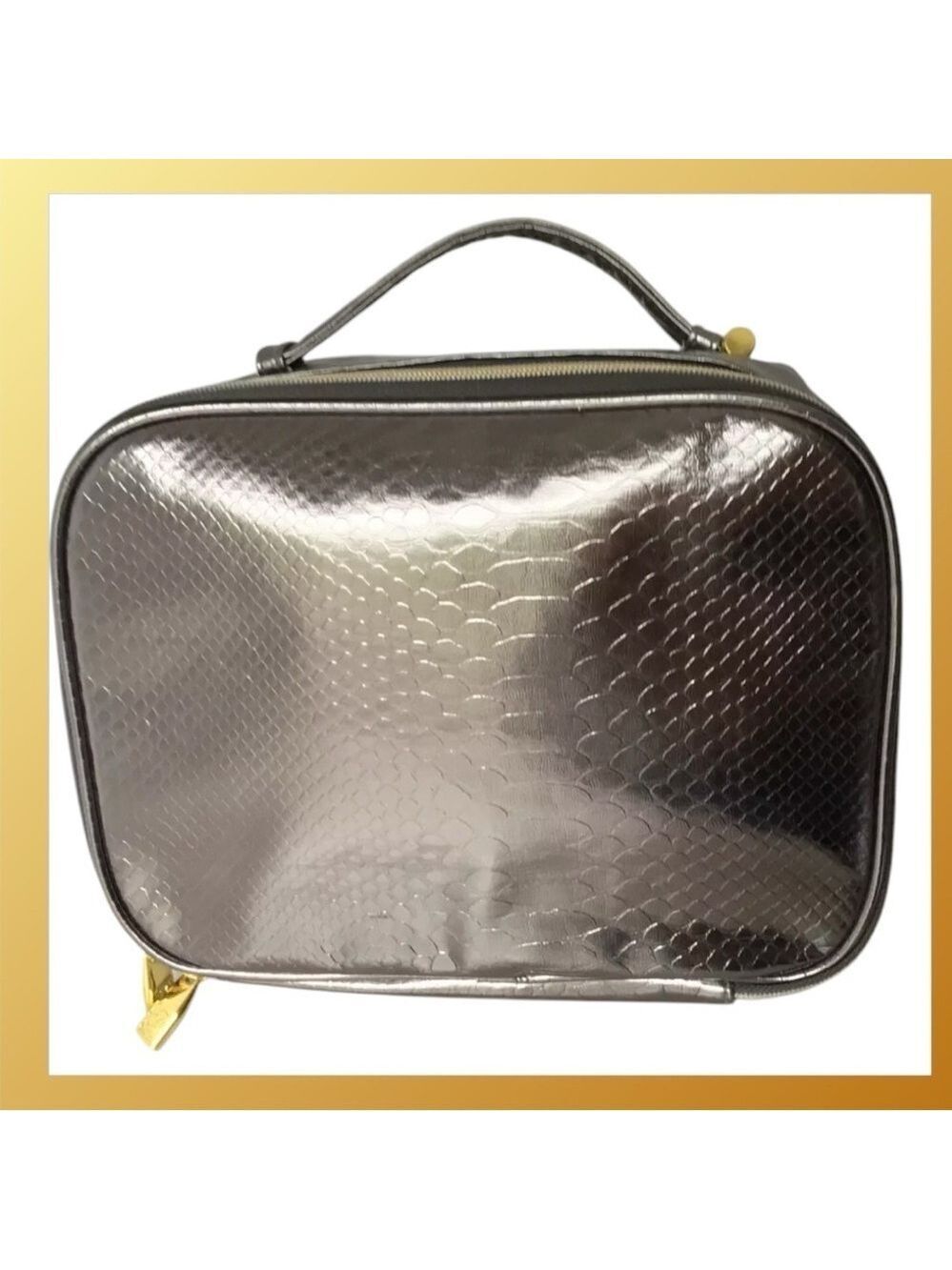 Estee Lauder Metallic Bronze Croc Cosmetic Makeup Travel Case